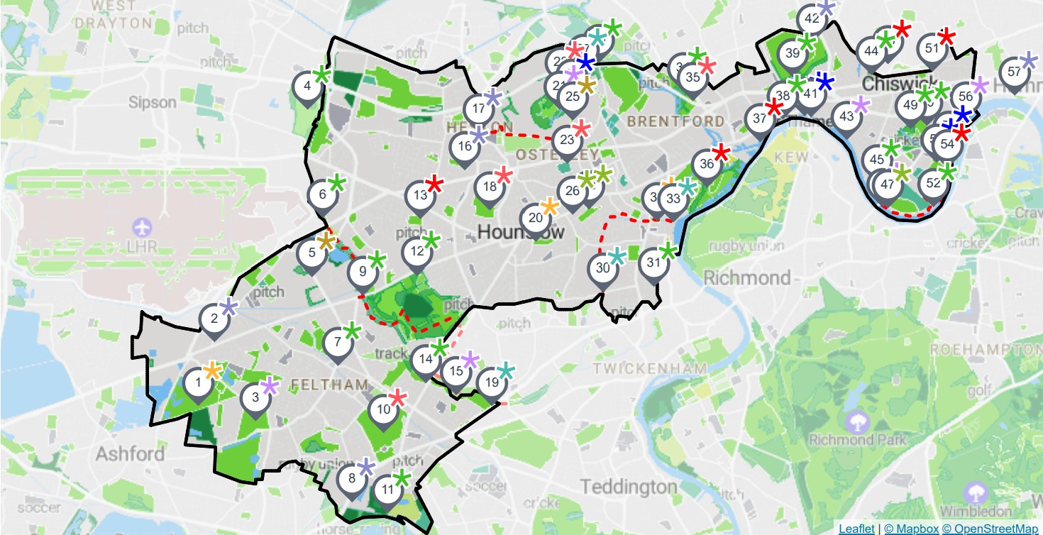 map of Hounslow linking to site with info on parks
